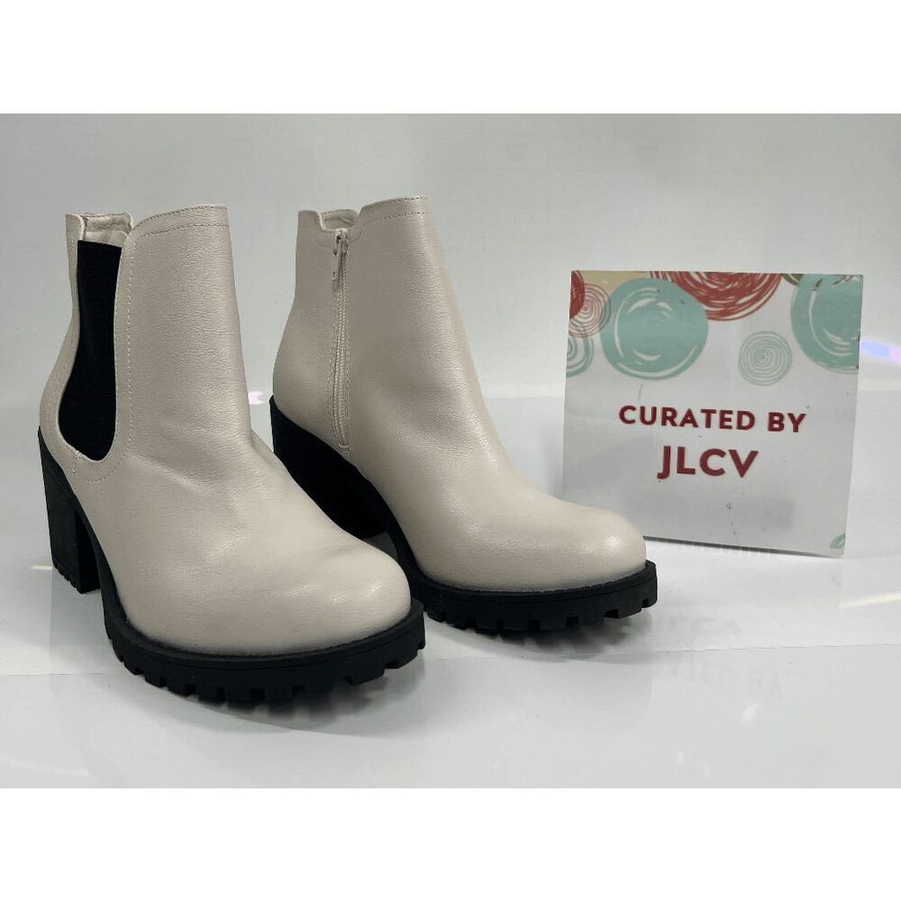 Sun + Stone Women's Morghan Lug Sole Block Heel Booties - White 8.5M